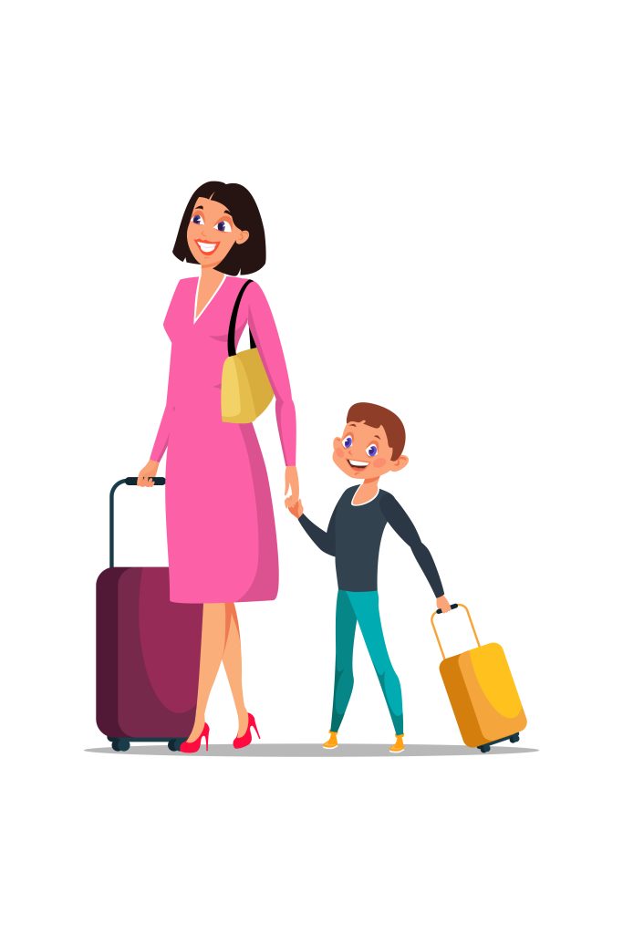 Mother and child with luggage booking Sandhurst taxi airport transfer service