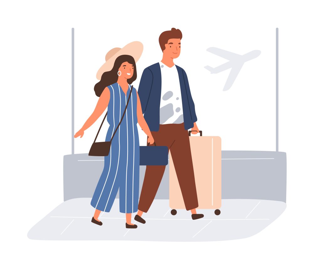 Couple with baggage at airport for Bracknell business travel and airport transfers